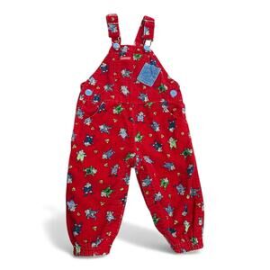 Vintage Oshkosh Corduroy Red Sports Mice Overalls Paper Tag